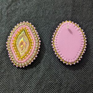 Handcrafted Pink Beaded Teardrop Earrings
